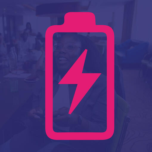 A pink battery icon with a lightning bolt inside, indicating charging.