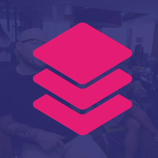 A geometric design composed of three stacked chevron shapes in bright pink against a white background.
